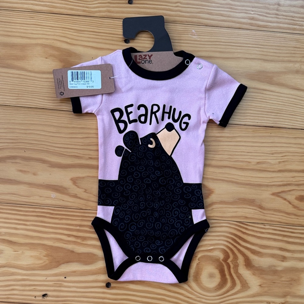 Lazy One Pink and Black Bear Hug Bodysuit